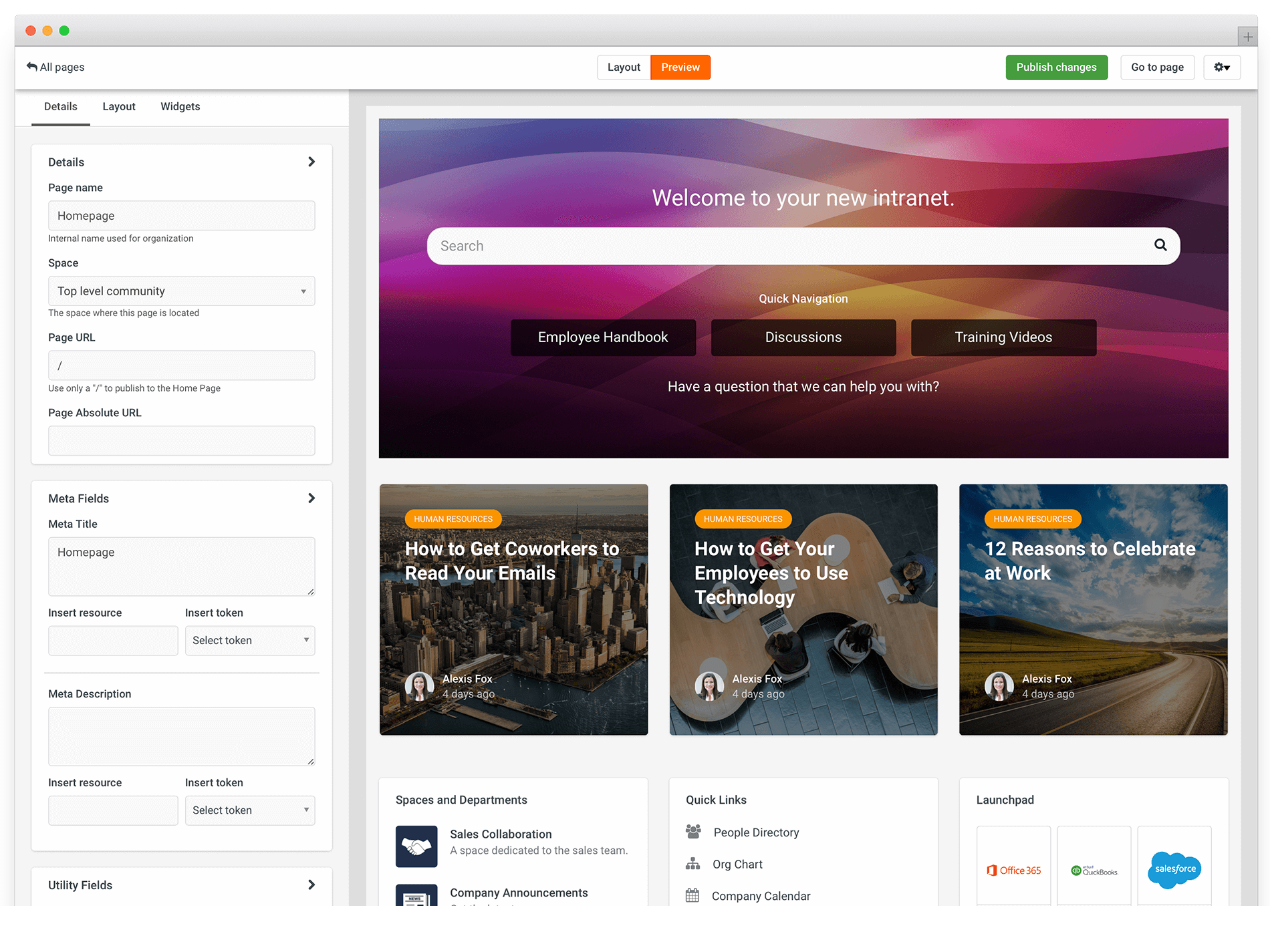 intranet personalization - homepage widgets