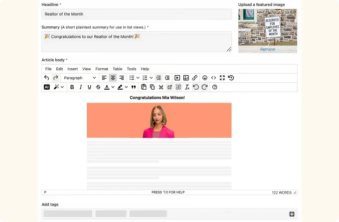 Articles listing page showing content with categories and engagement