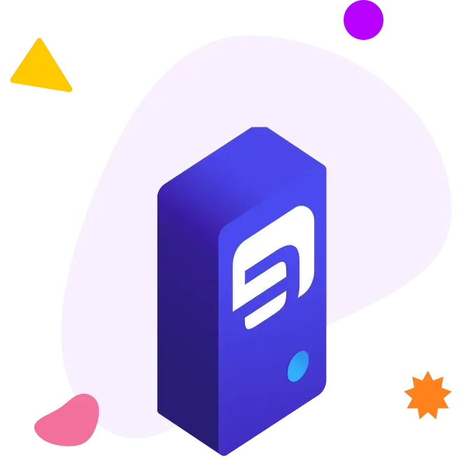 The Axero logo cube surrounded by abstract shapes.