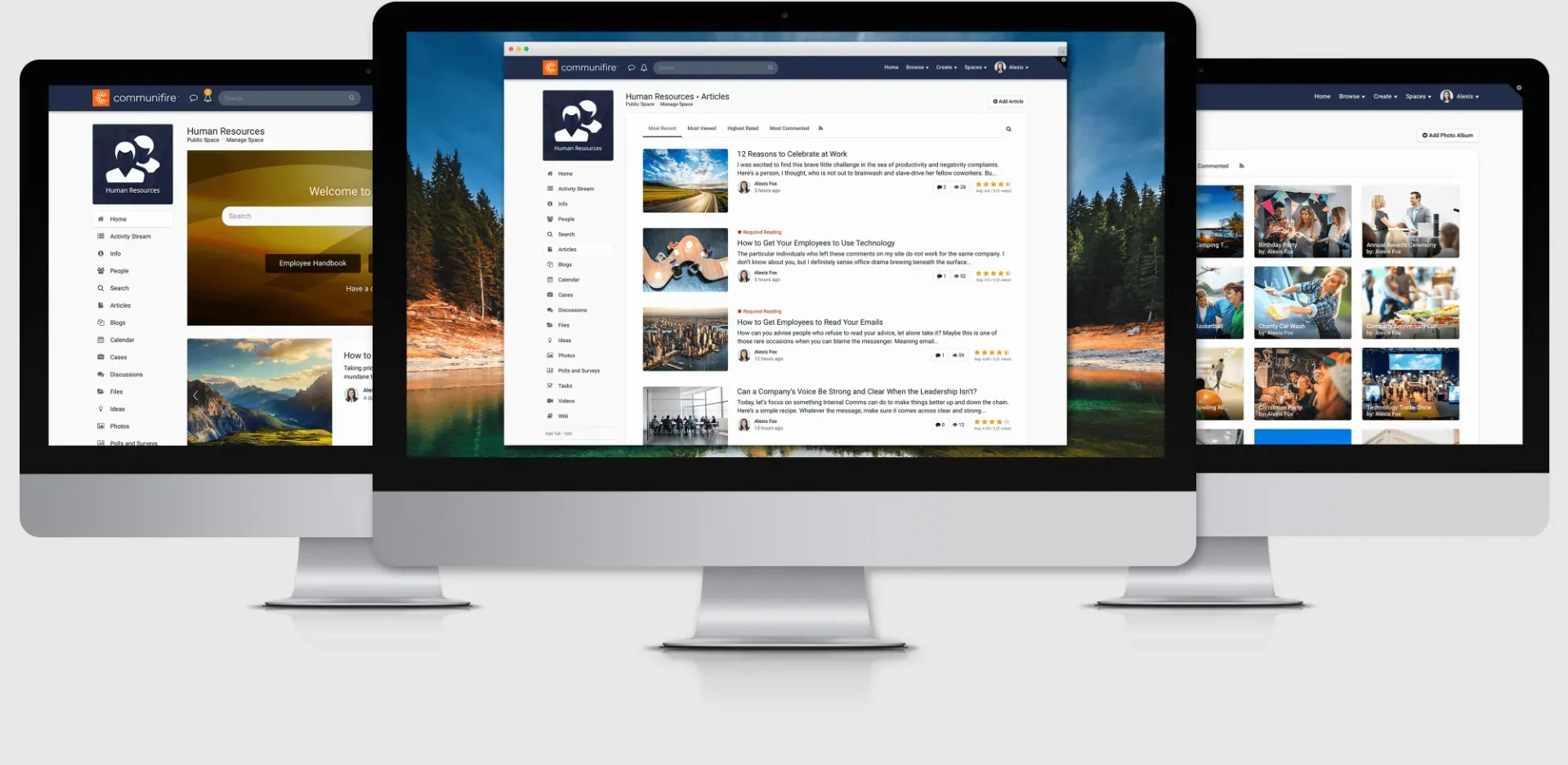 Intranet content management software showing articles, wikis and document management
