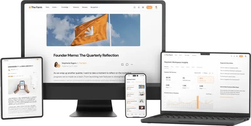 Haystack intranet home with employee directory, company resources, and modern visual design