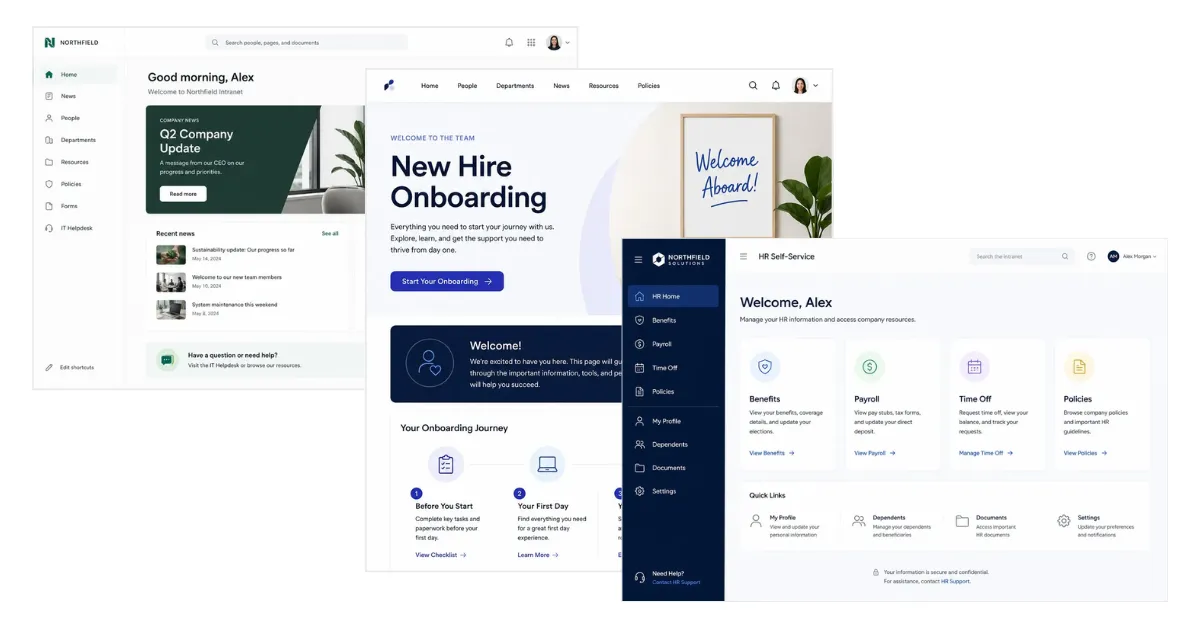 Examples of modern company intranet layouts.