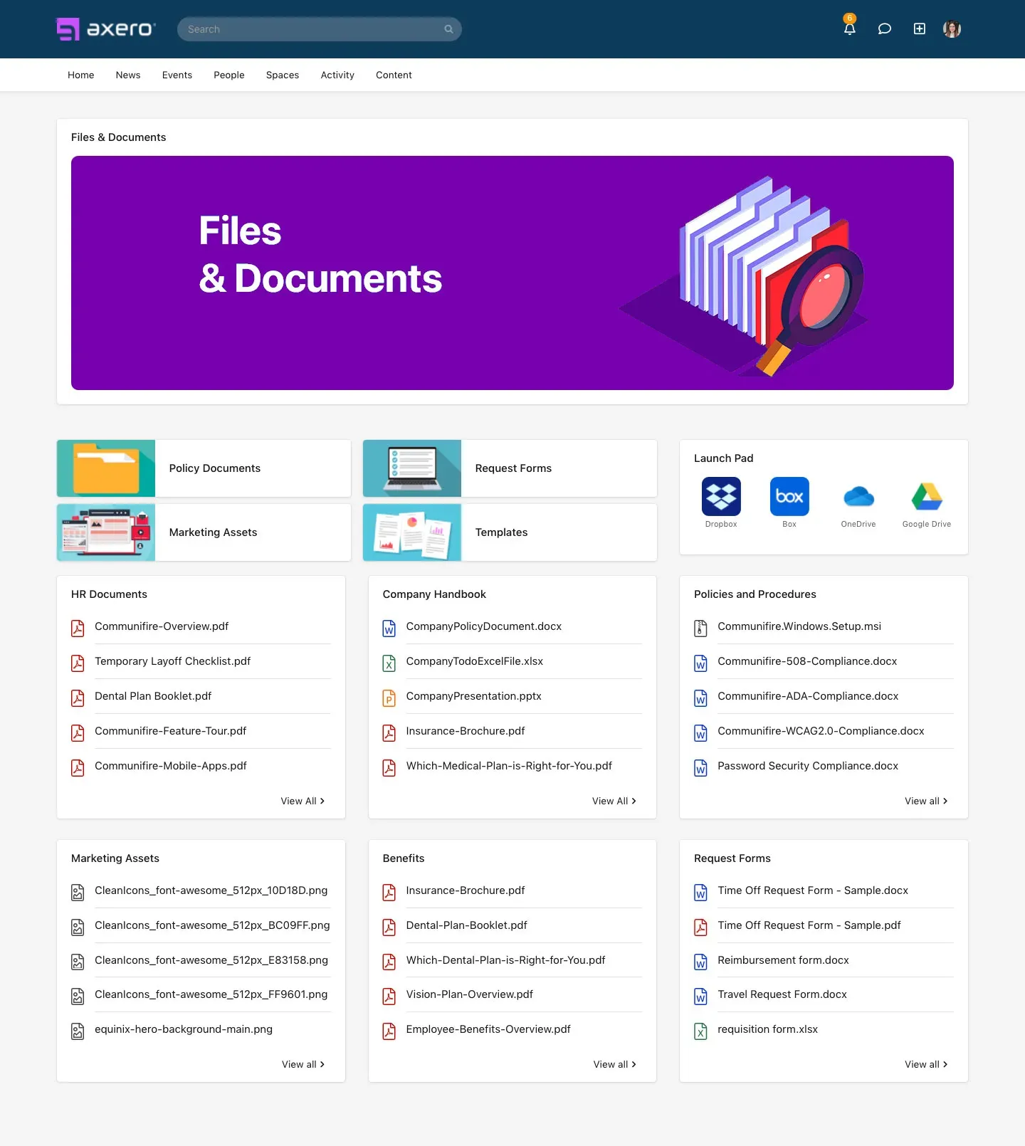 Knowledge management interface with organized wikis, articles, and search.