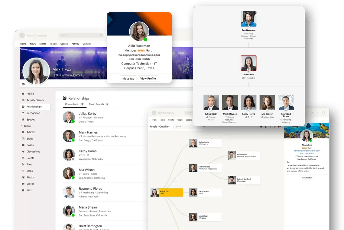 Interactive organizational chart with reporting hierarchy.