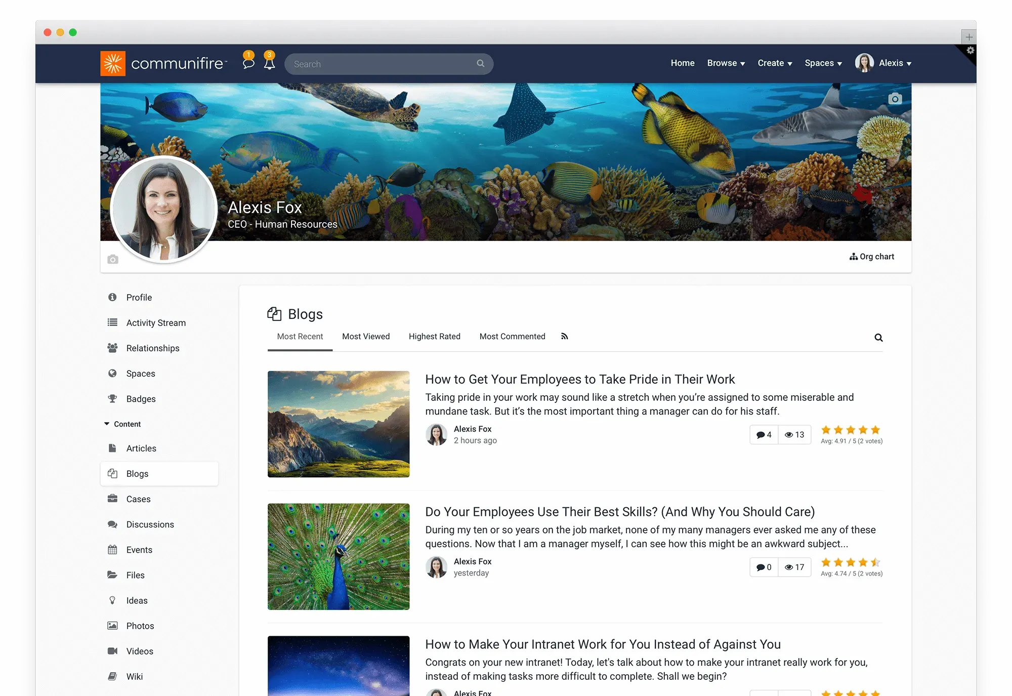 Content Publishing tools on an employee profile page.