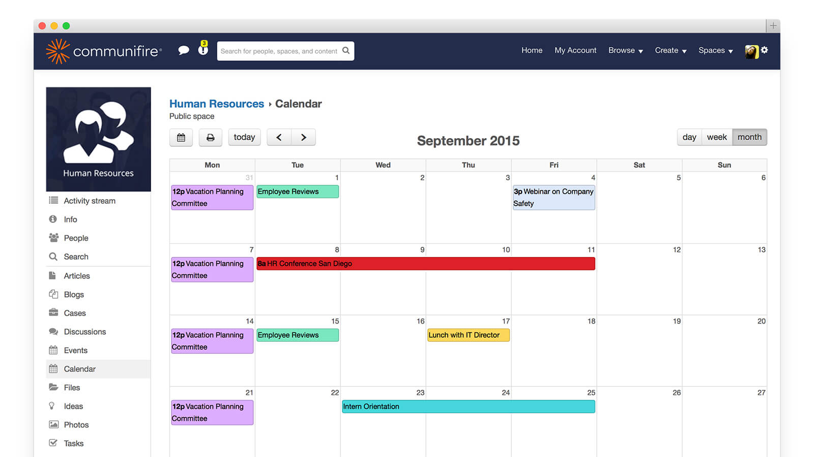 Communifire shared calendars