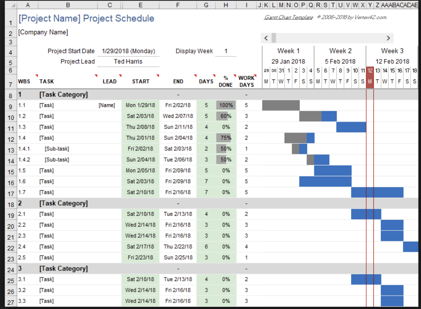 project management gantt chart excel template