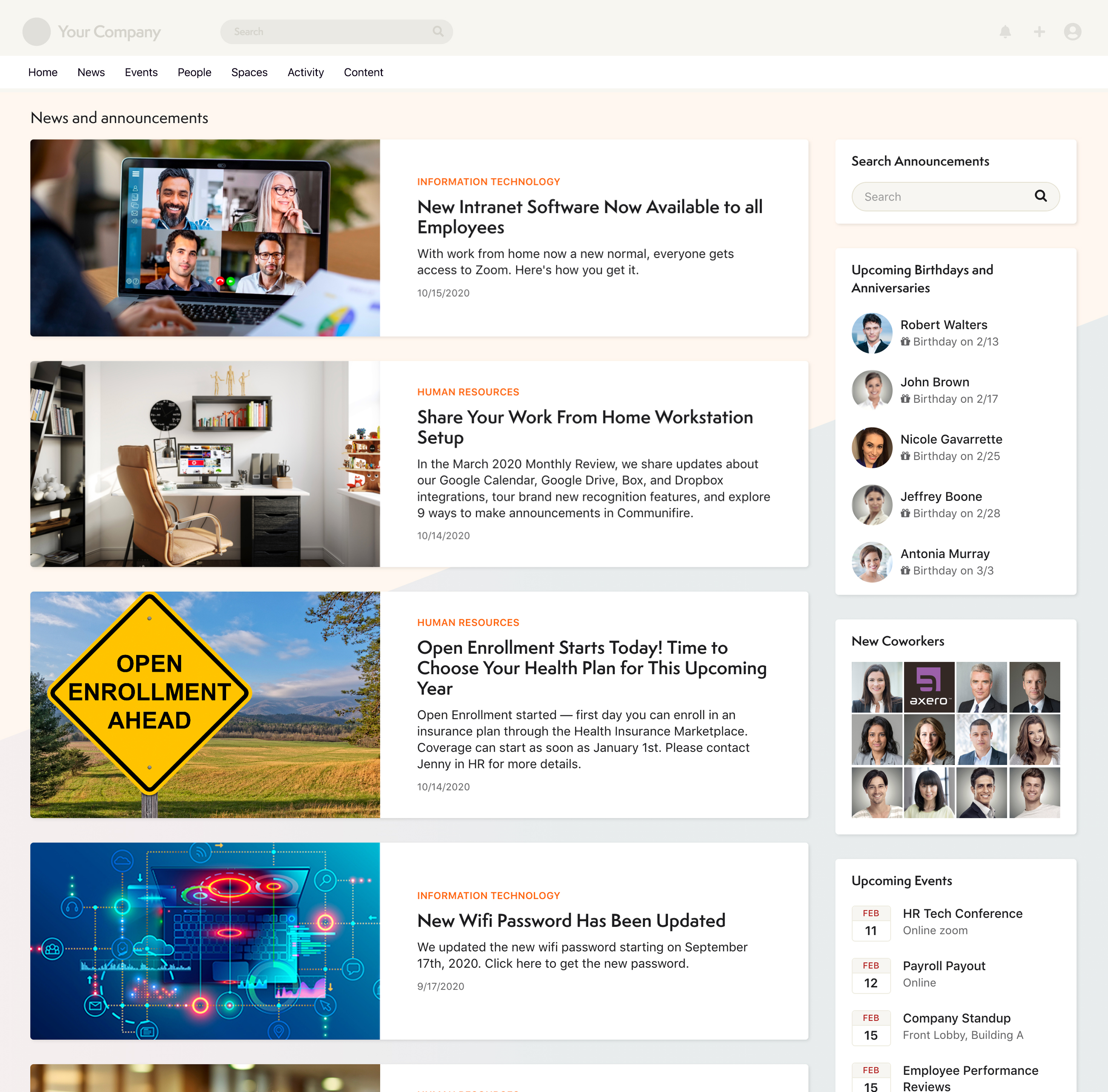 enterprise social networking - intranet news and announcements
