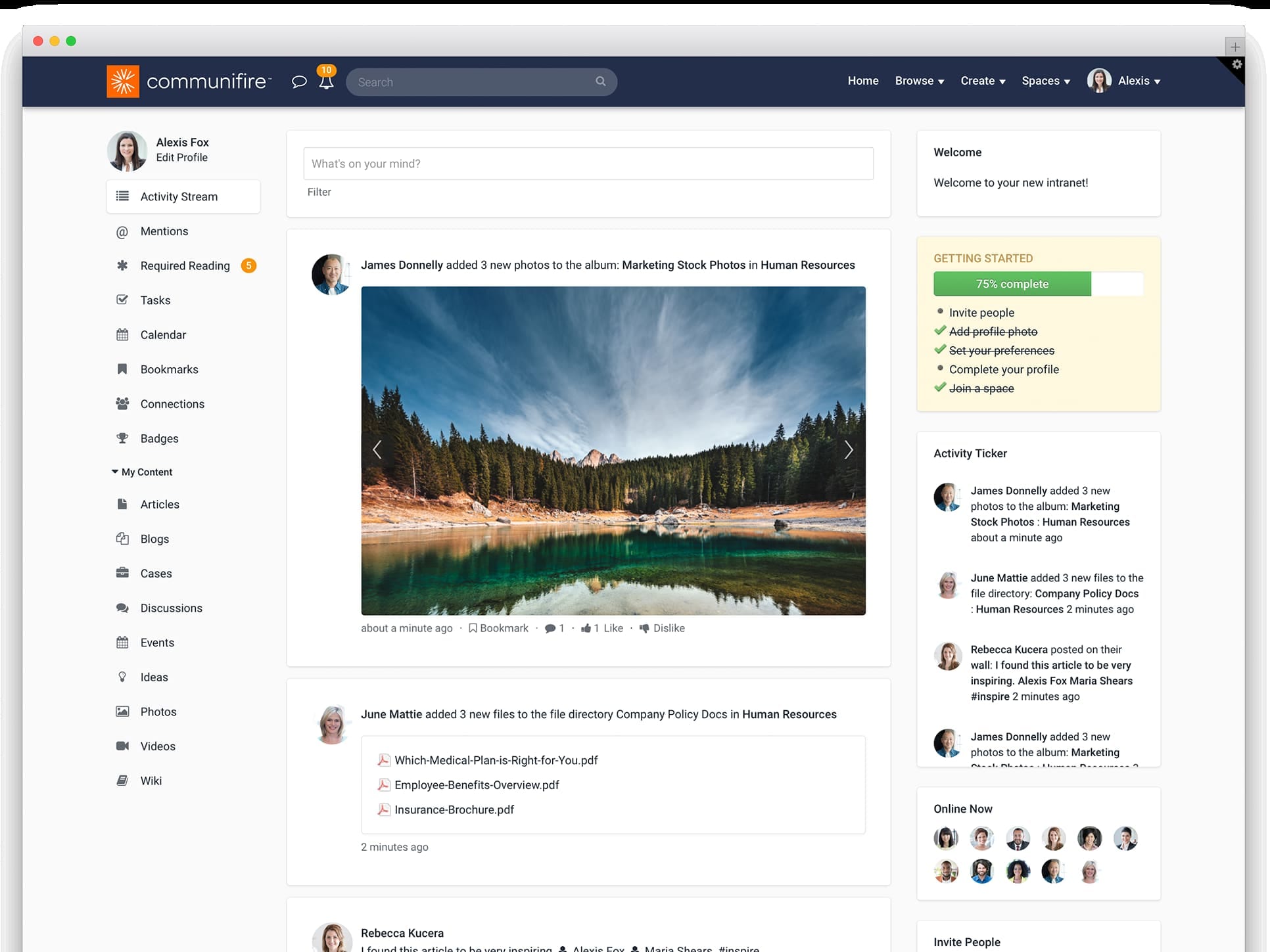 intranet personalization - activity stream