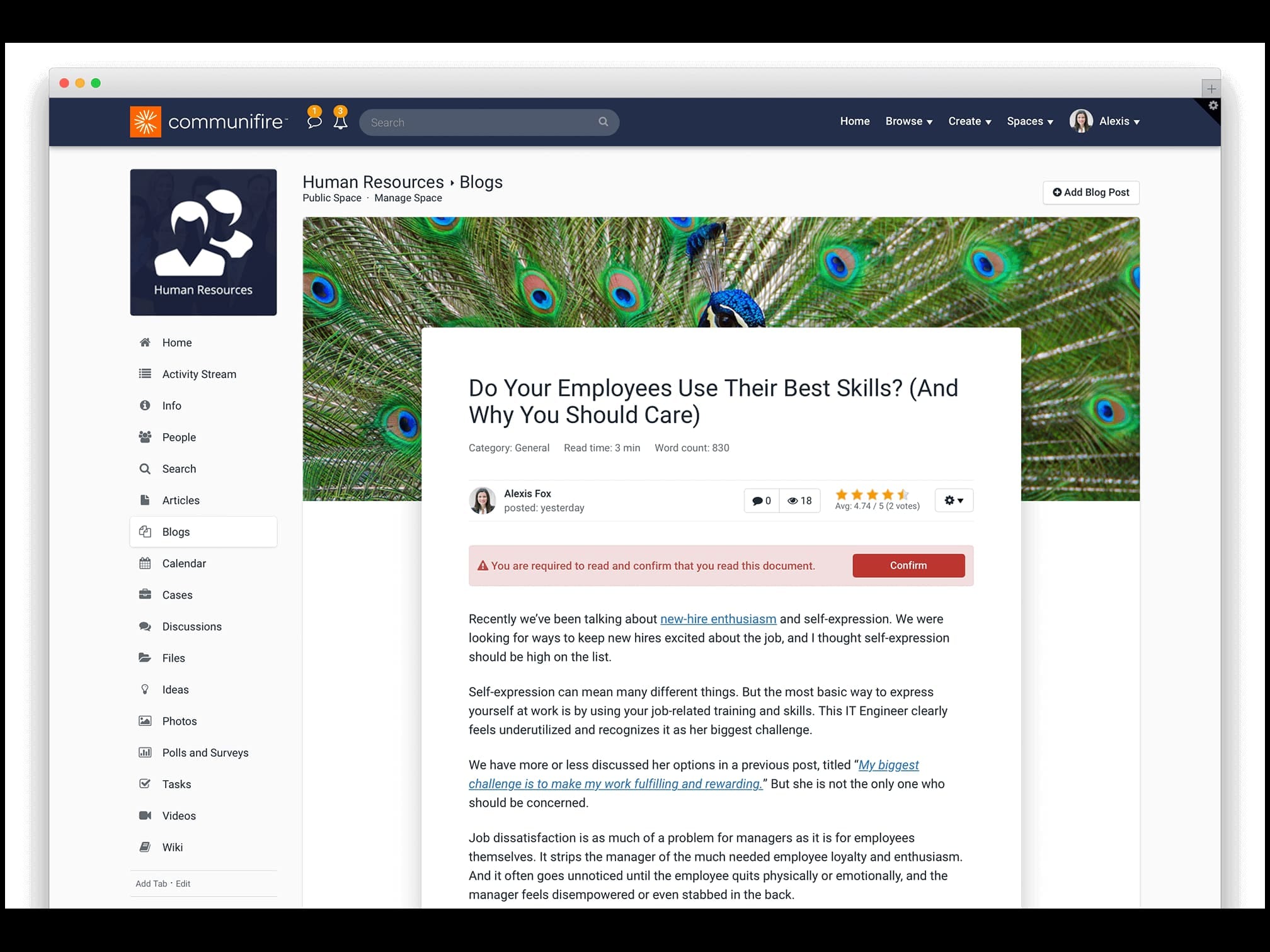 intranet homepage - blog post
