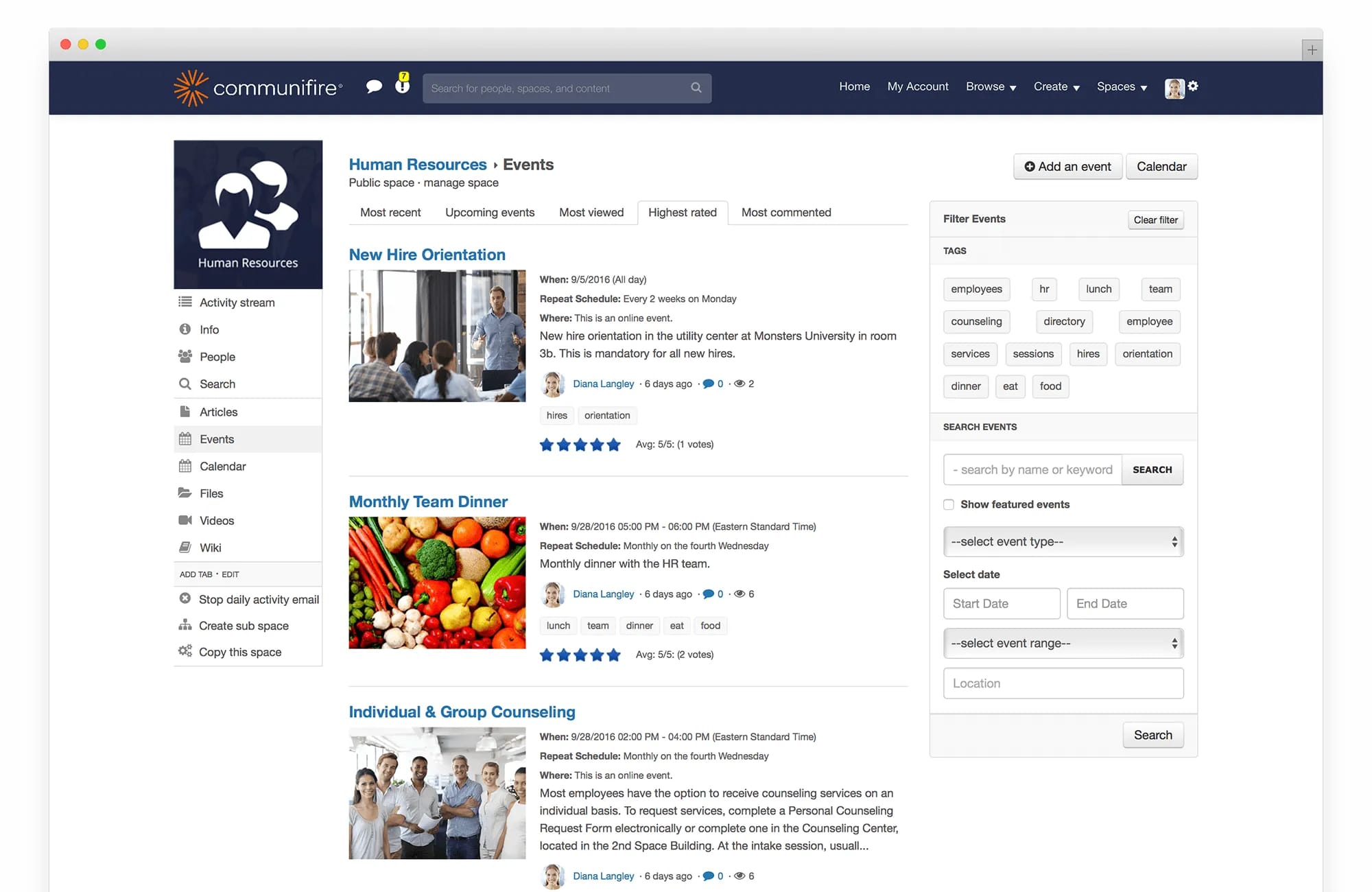intranet glossary - event management