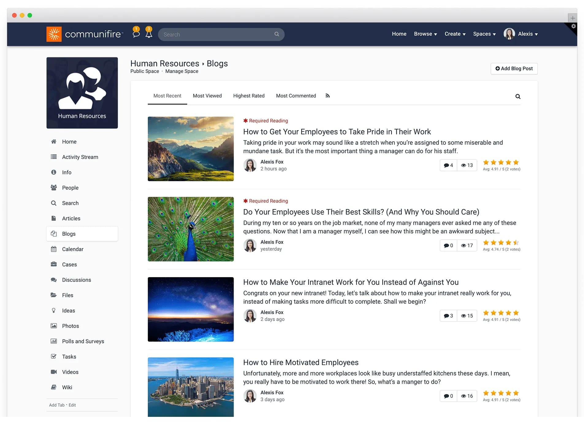 intranet personalization - business blogging software