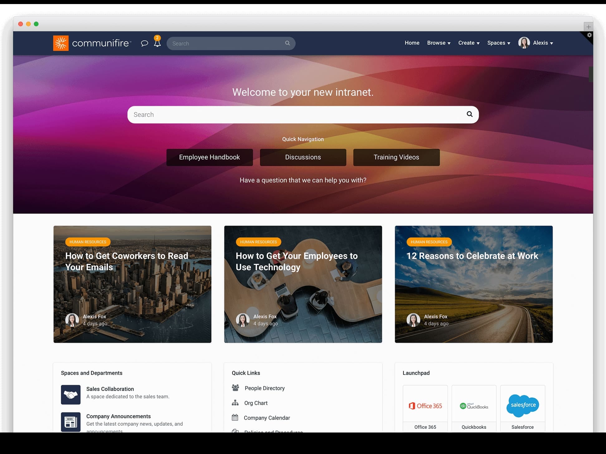 corporate intranet homepage