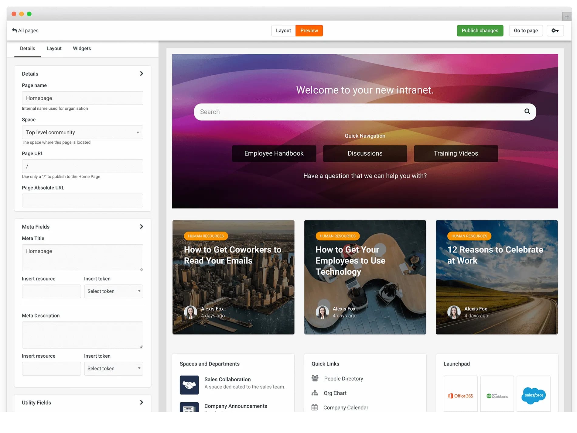 intranet personalization - homepage widgets
