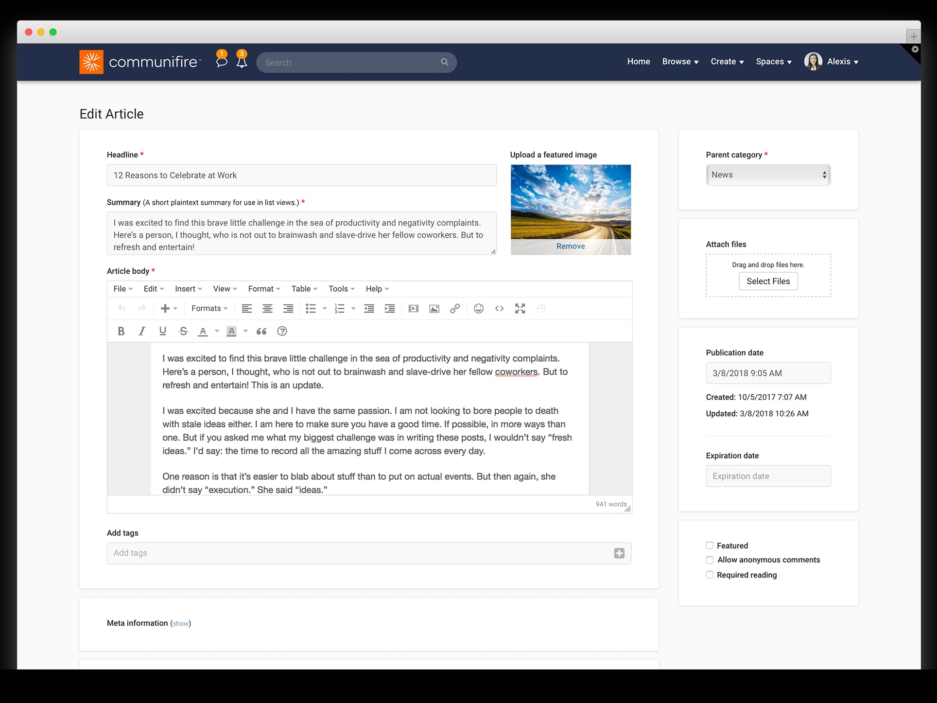 company intranet ideas - article content creation