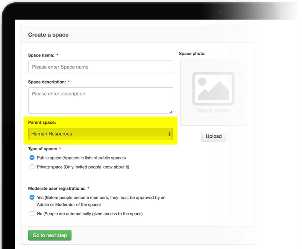 create a sub space - digital workplace solutions