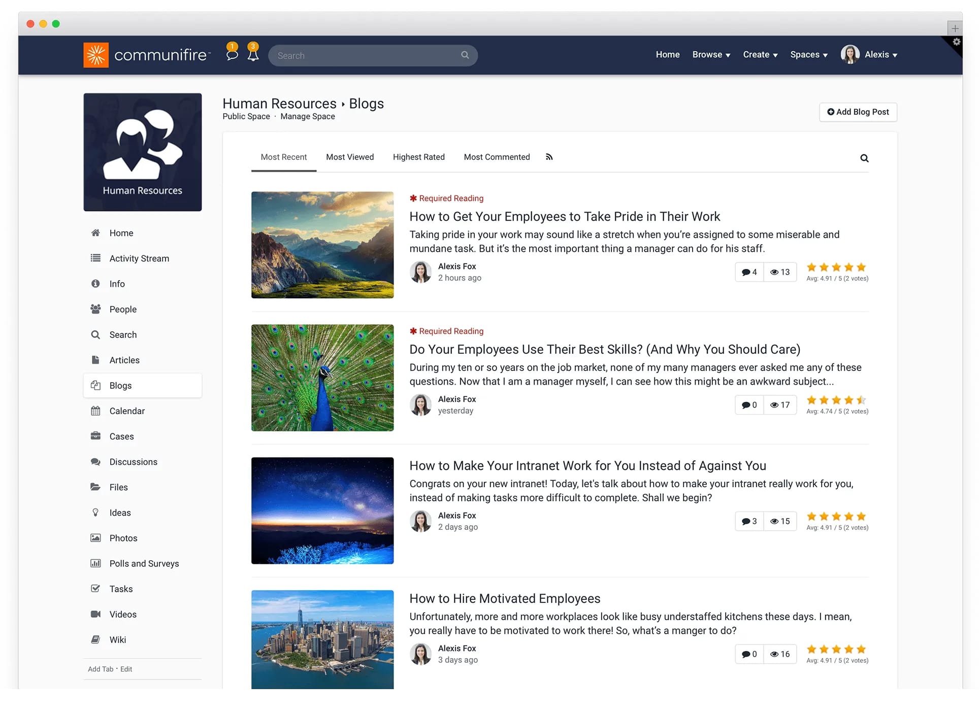 employee recognition - intranet blog