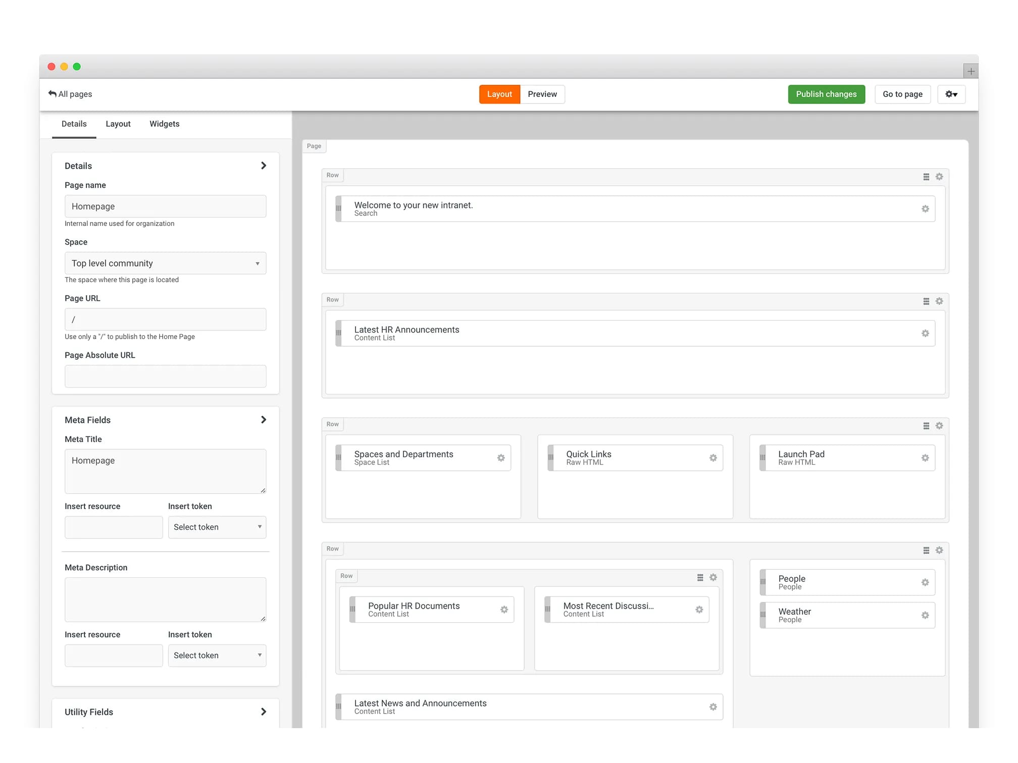 intranet homepage - communifire page builder