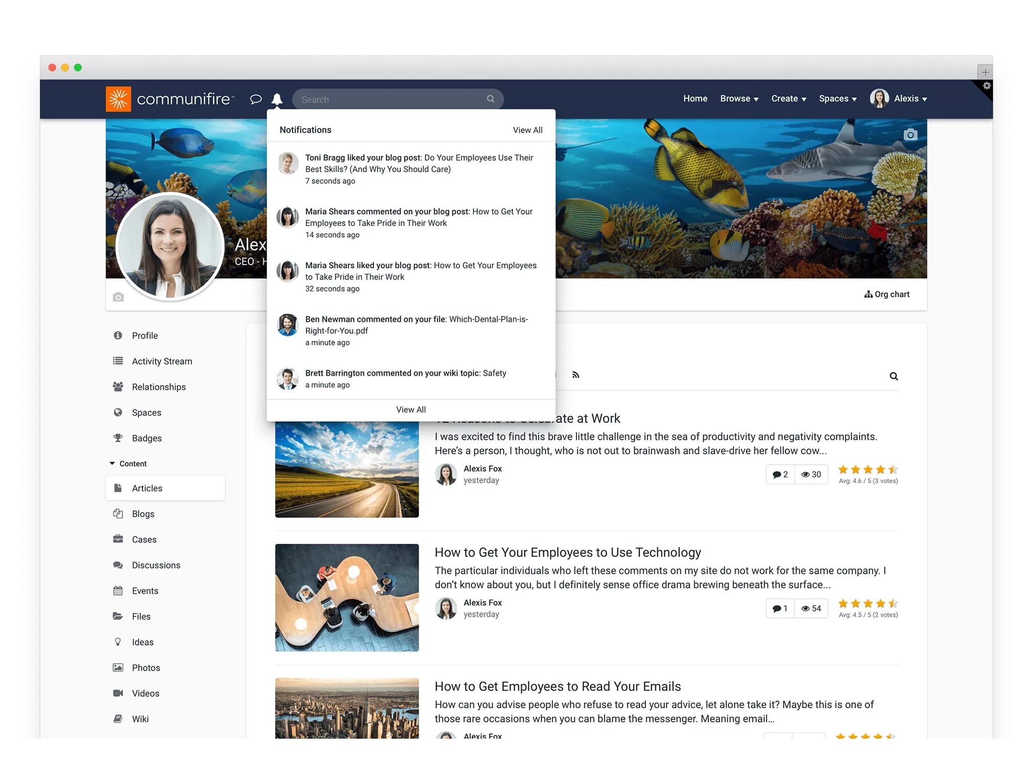 intranet software notifications