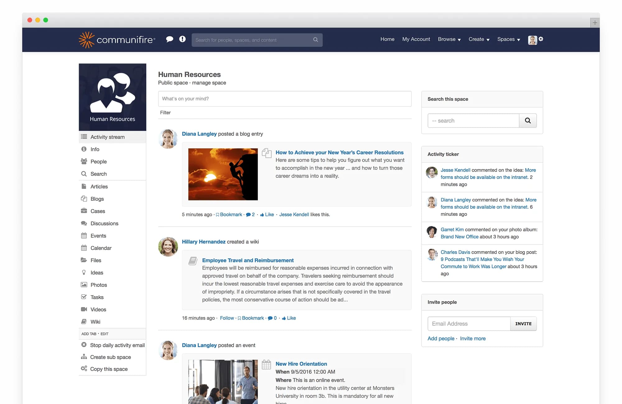 hr intranet - activity stream