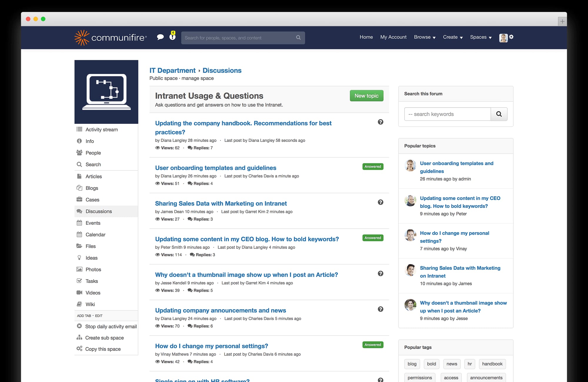 internal social network - intranet discussion forums