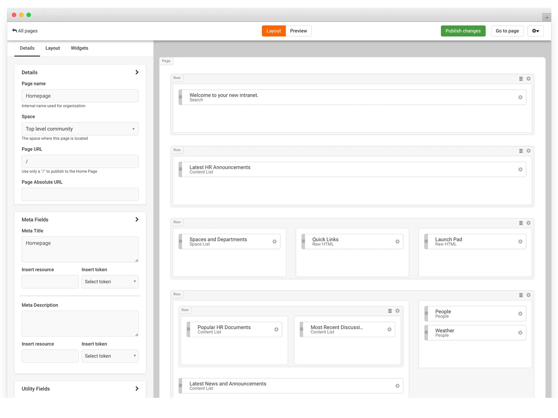 intranet personalization - page builder widgets