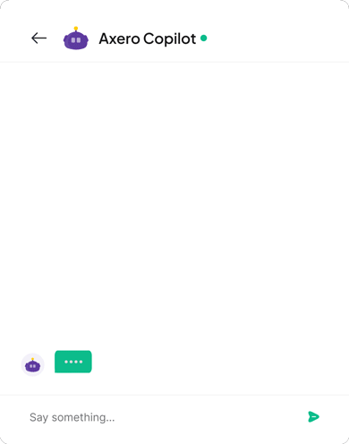 Axero Copilot conversation where a user asks for a colleague's email address and Copilot returns it with an offer to help further.