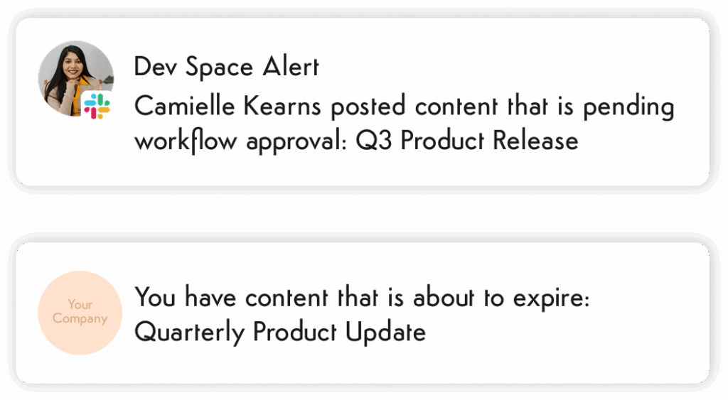 notifications for knowledge base tools for version control and content management systems