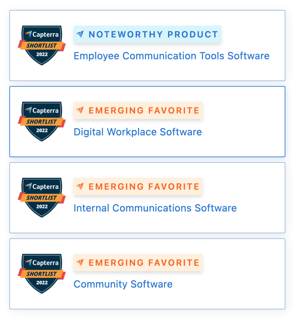 Capterra list of noteworthy products and emerging favorites