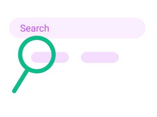 A simplistic digital illustration featuring a search bar interface with a magnifying glass icon on the left, and two placeholder text fields against a light background.