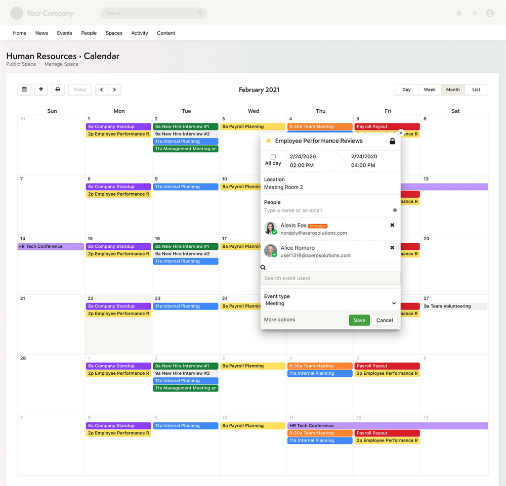 axero calendar timemanagement