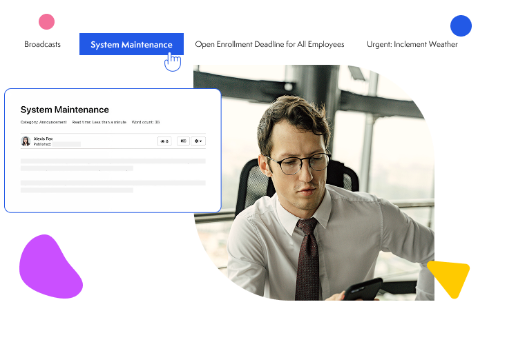 Dashboard with charts, new hires, app icons, and Axero Copilot chat on employee intranet.