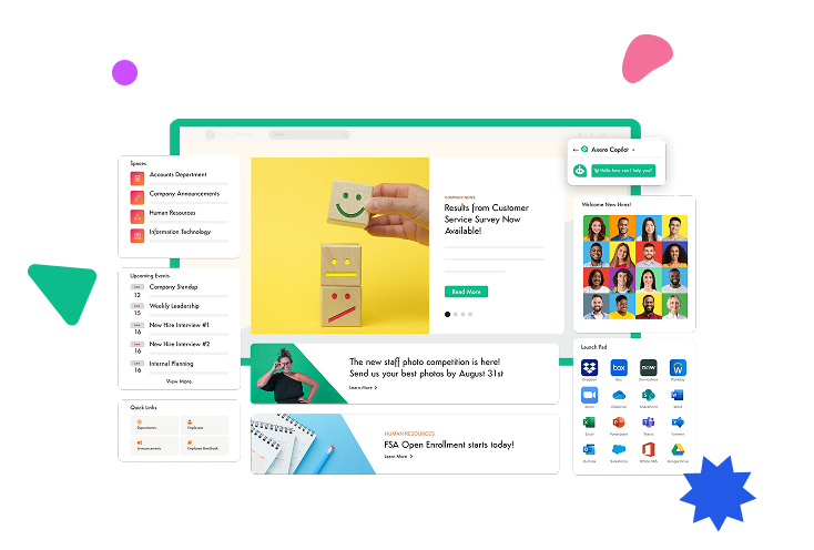 Smiling woman at laptop with Axero Solutions CSS override panel for intranet customisation.