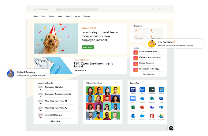 Smiling woman on headset using laptop, with icons for Outlook and Google Calendar.