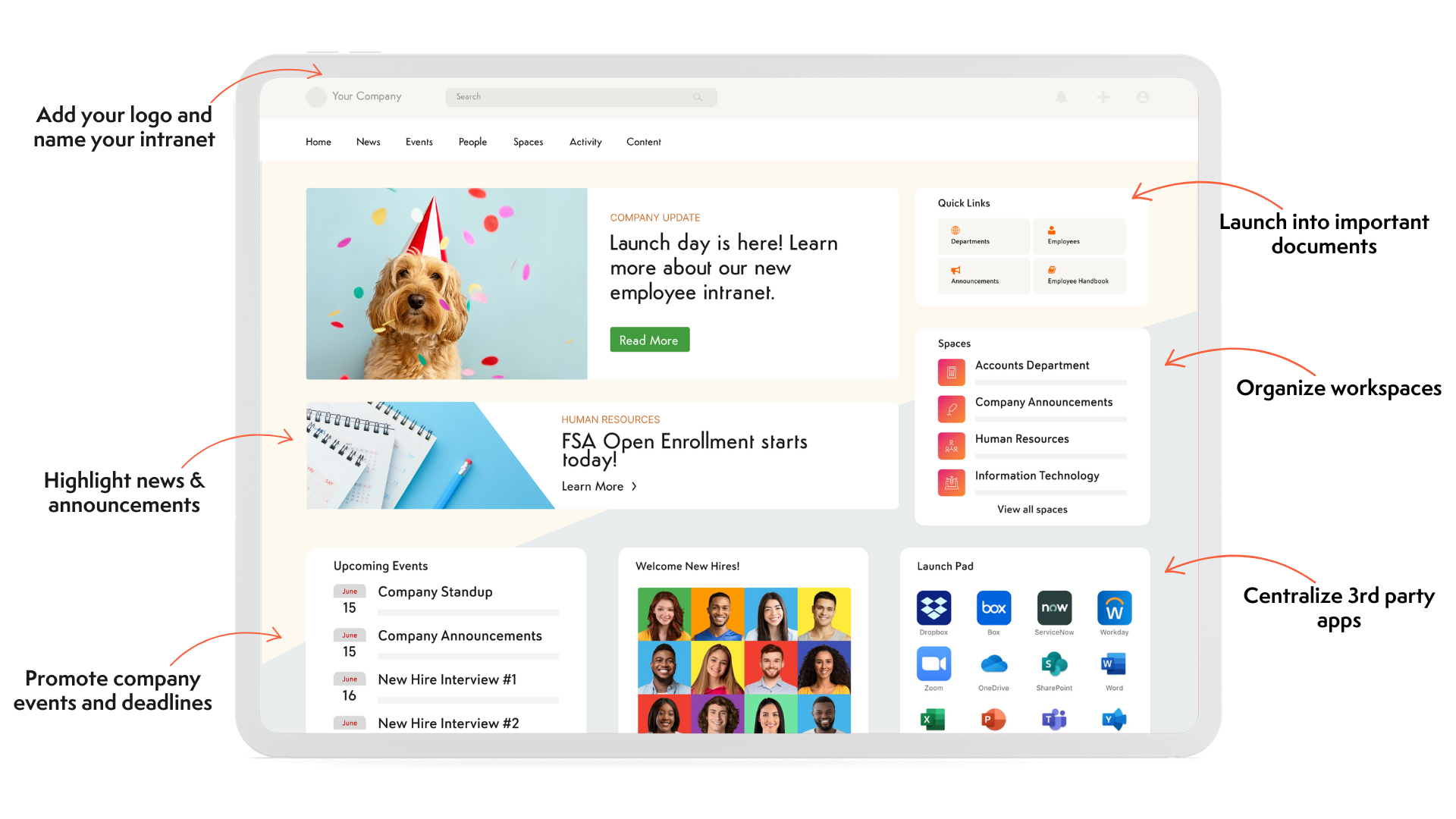 Axero intranet homepage example.