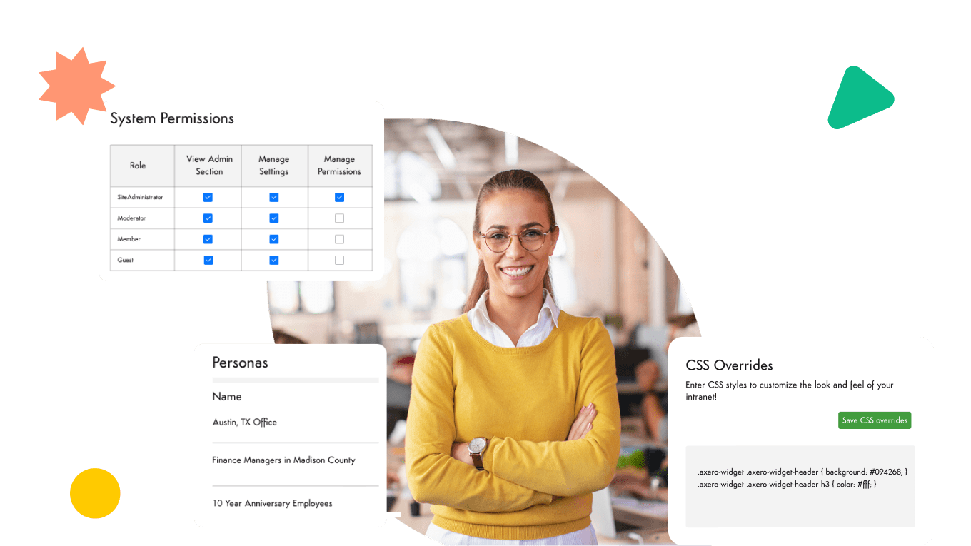 Smartphone showing 'People' app with names, photos, job titles on bright minimalist background.