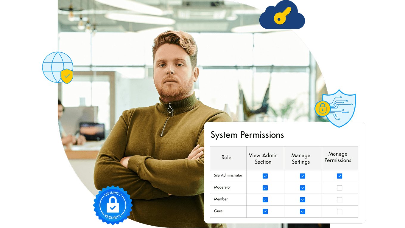 Smartphone showing 'People' app with names, photos, job titles on bright minimalist background.