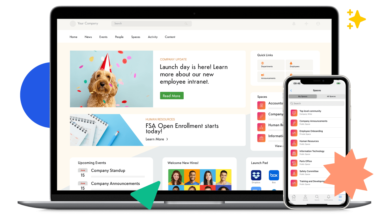 Smartphone showing 'People' app with names, photos, job titles on bright minimalist background.