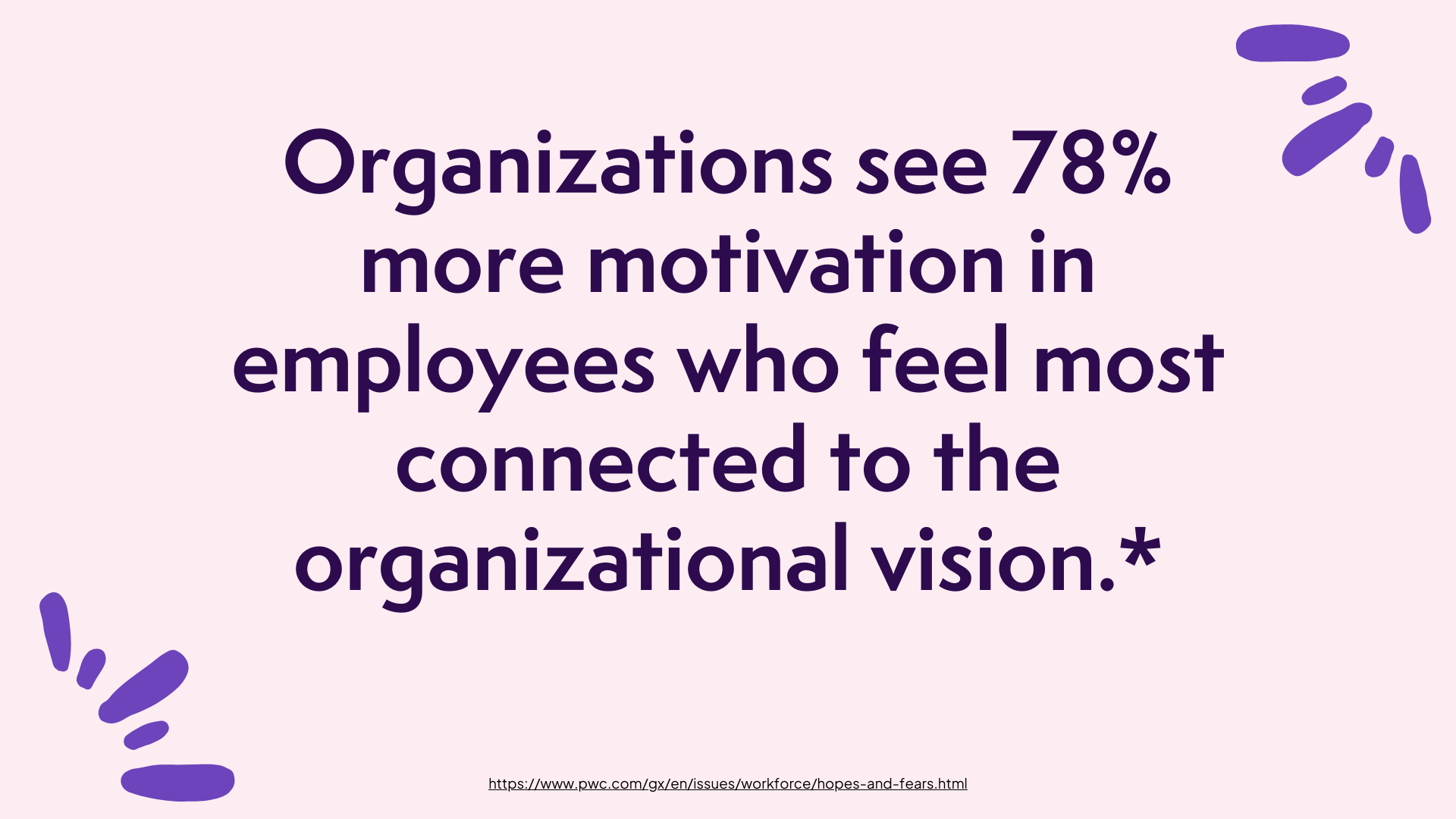 Employee engagement quote stating that organizations see 78% more motivation in employees who feel connected to the organizational vision.