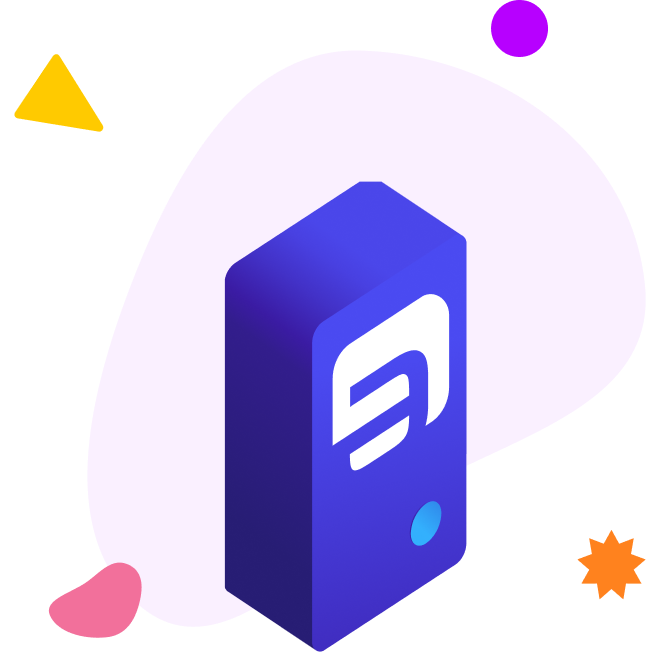 The Axero logo surrounded by abstract shapes.